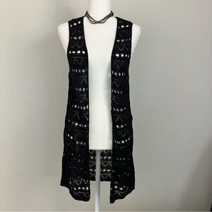 Joseph A. Crochet Knit Duster Dark Navy Blue Size M Festival Boho Whimsigoth